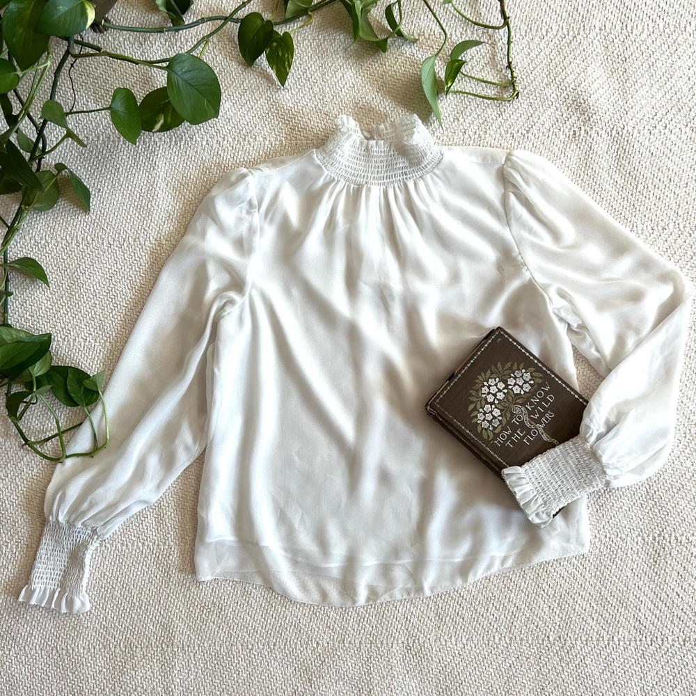 Maison d’Amélie Paris White Balloon Sleeve Chiffon Blouse XS - Picture 2 of 8